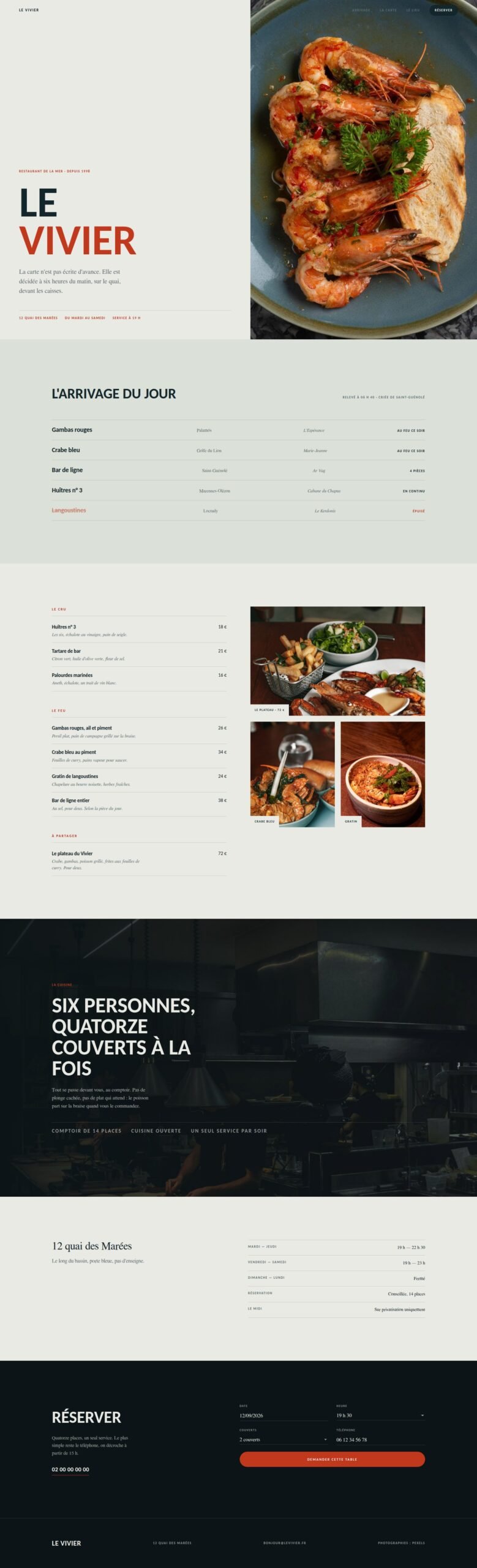 Le Vivier, restaurant (projet de démonstration) — page complète