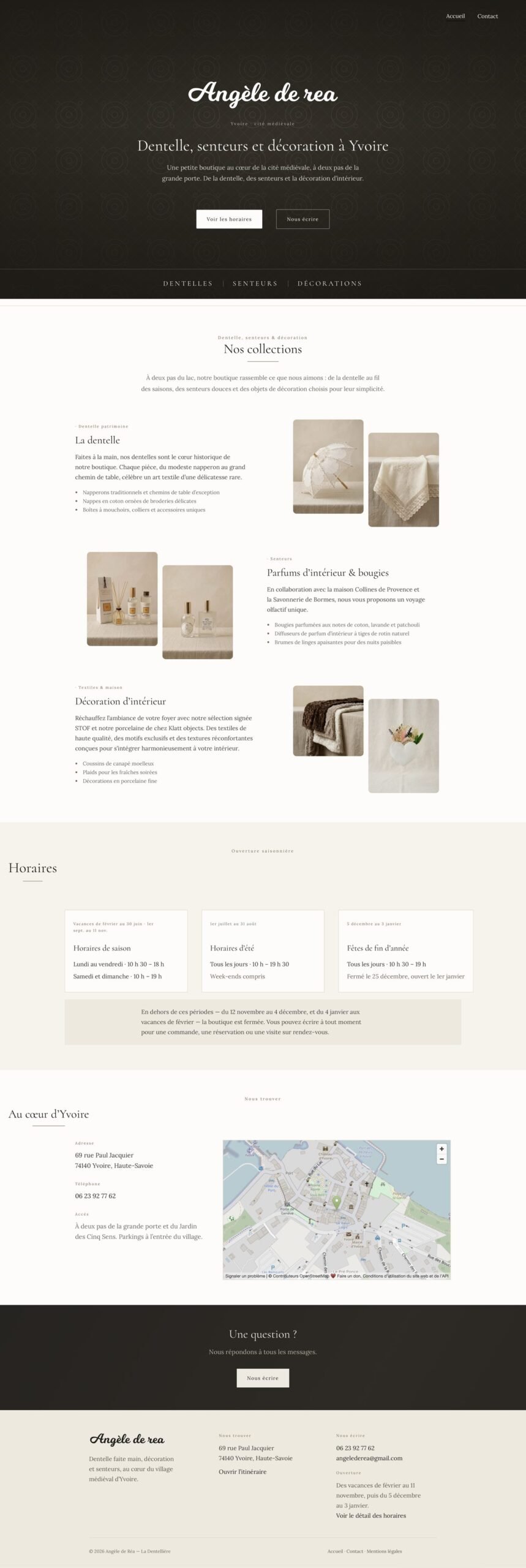 Site Angèle de Réa, boutique de dentelle à Yvoire — page complète